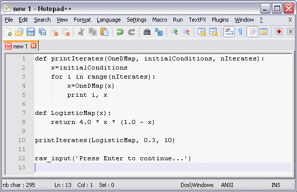 how to type a line return in a python text editor